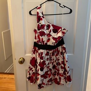 One shoulder red flower dress